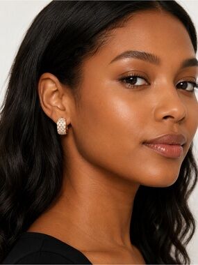 14K Gold Filled Pave Crystal Wide Huggie Hoop Earrings CZ Women
